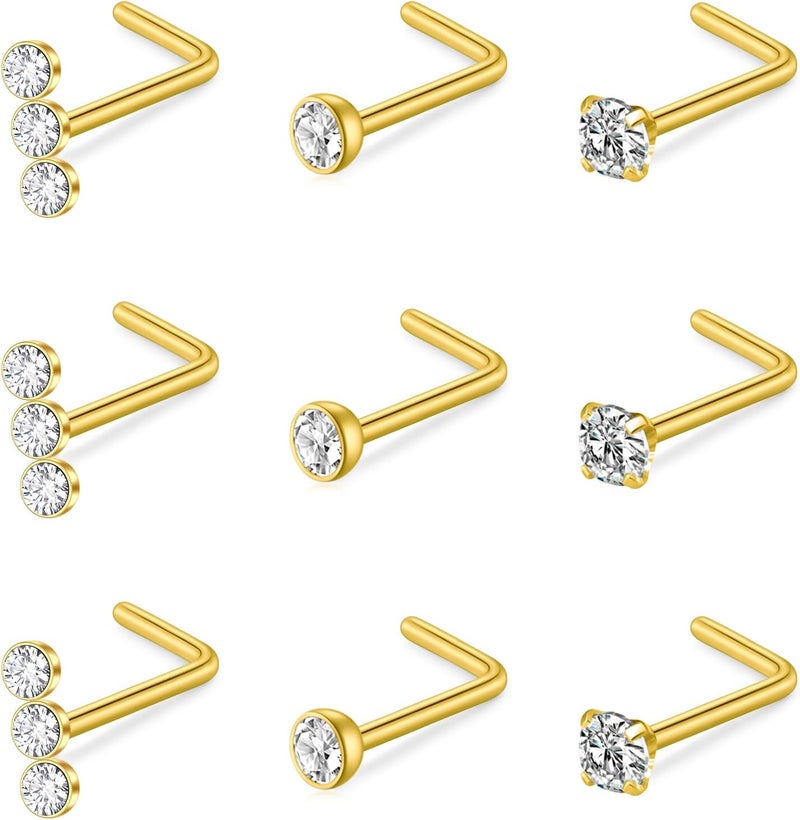 Mayhoop 20G Nose Rings Studs 316L Surgical Stainless Steel L Shape Bone Diamond Heart Corkscrew Nose Ring Nostril Piercing Jewelry For Women Men - Image 1